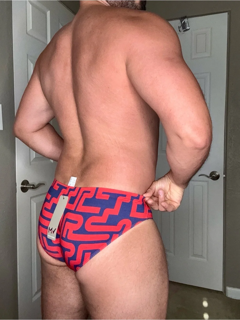 MODUS VIVENDI Men's Red and Blue Geometric Briefs